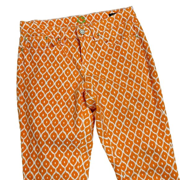 C Wonder Orange Geometric Pattern Skinny Crop Jean Womens 28 - Picture 2 of 9